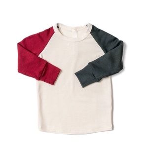 CHILDHOODS CLOTHING KNIT LONG SLEEVE TEE - NATURAL - RED/GREEN CONTRAST